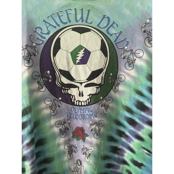 Vintage Grateful Dead T-Shirt 1990 Velodrome Tie Dye Sz L Liquid Blue USA Made - Picture 3 of 14